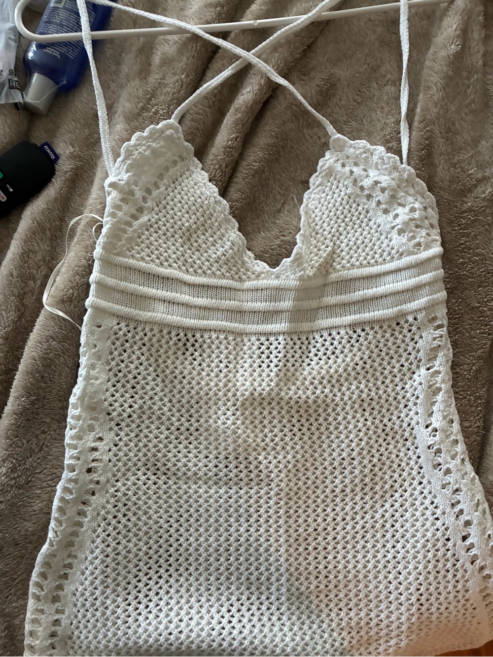 12th Tribe White Crochet Halter Coverup